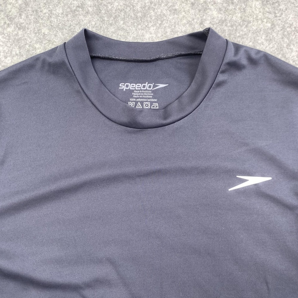 Speedo Block The Burn Shirt Mens Medium Gray Blue UV Short Sleeve Rashguard Swim - Picture 6 of 9